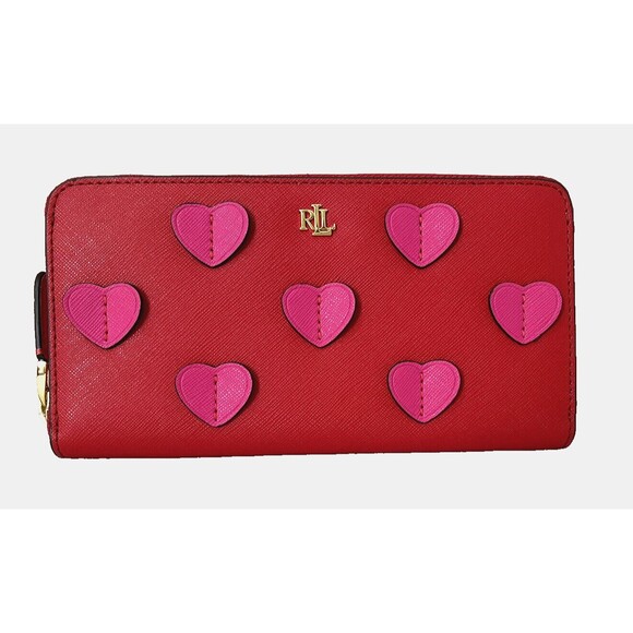 New Ralph Lauren Accordion Zip Wallet Leather Red - Picture 2 of 4